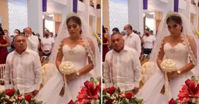 Novia sorprende con semblante de tristeza en su boda.