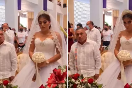 Novia sorprende con semblante de tristeza en su boda.