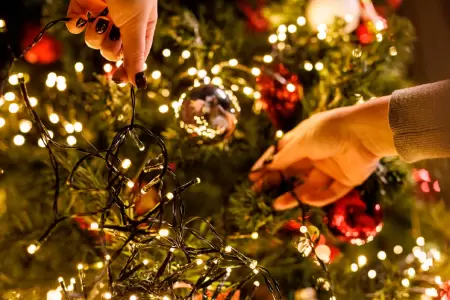 Menor intenta encender luces de su rbol de Navidad.