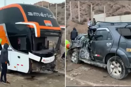 Seis personas quedan heridas tras choque entre camioneta y bus.