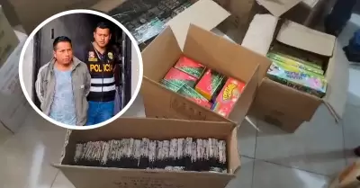 PNP detienen a hombre con casi una tonelada de pirotcnicos.