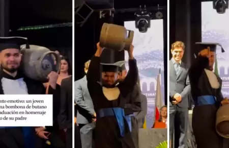 Graduado rinde honor a su padre con tanque de gas.