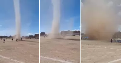 Tornado sorprende a jugadores de ftbol en Juliaca.