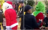 Noche sin paz! Pap Noel y el Grinch se agarran a PUETAZOS en la calle y terminan DETENIDOS