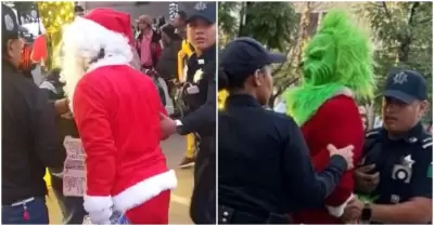 Pap Noel y el Grinch se agarran a puetazos en la calle