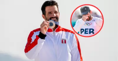 Foto de Stefano Peschiera tras ganar el bronce en Par�s 2024 es la imagen del a�