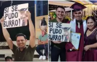 Joven se grada y su familia lo sorprende con divertido cartel en plena ceremonia: "Si se pudo, burro"