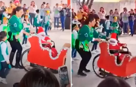 Maestra transforma silla de ruedas de alumno en trineo.