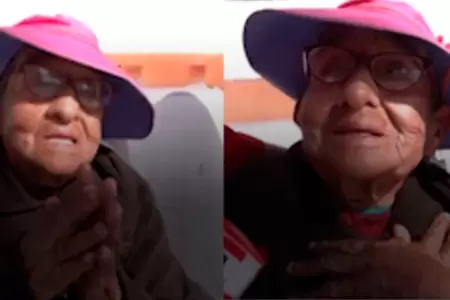 Abuelita se emociona tras recibir canasta de Navidad.