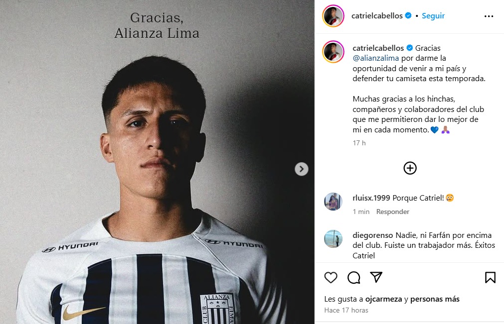 Catriel Cabellos se despidi de Alianza Lima.