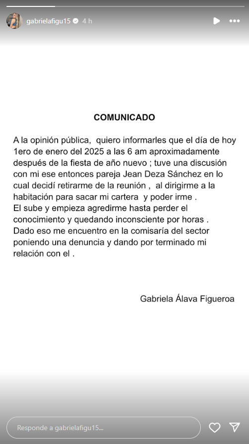 Comunicado de Gabriela Alava