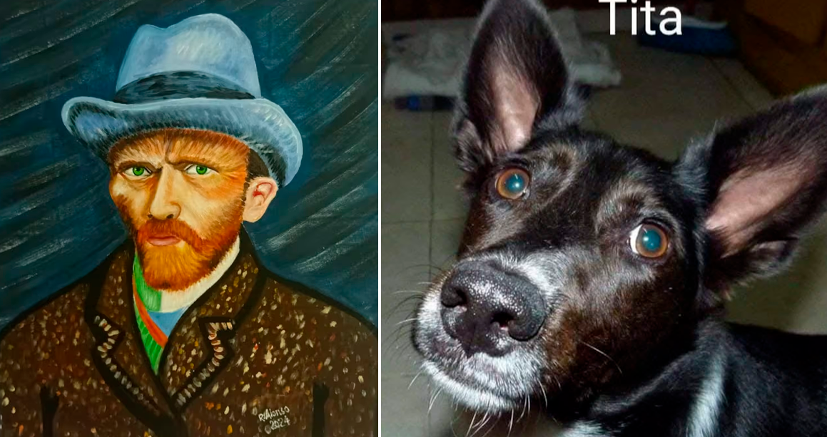 Artista jubilado vende sus pinturas para ayudar a su perrita enferma 'Tita'.