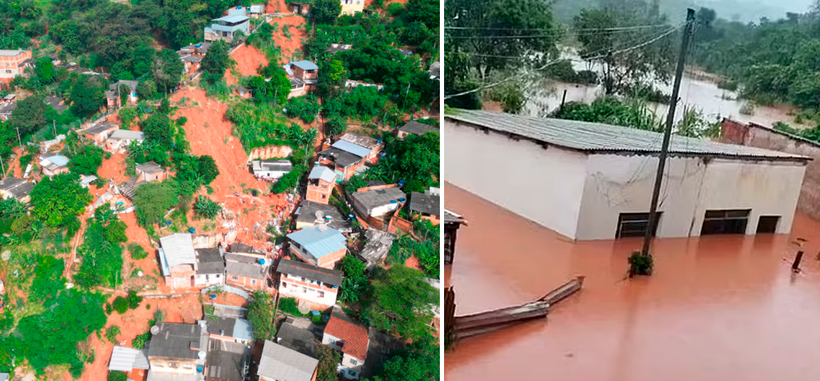 Deslizamientos de tierra por fuertes lluvias dejaron casas bajo escombros en Brasil.