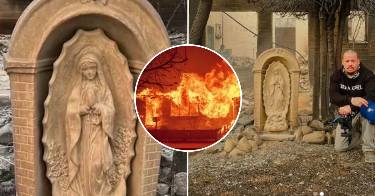¿Milagro? Estatua de la Virgen María queda intacta en zona de catástrofe tras incendios en California