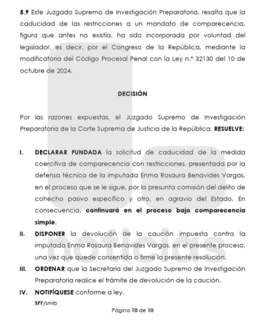 El Poder Judicial decidi revocar la orden de impedimento de salida del pas