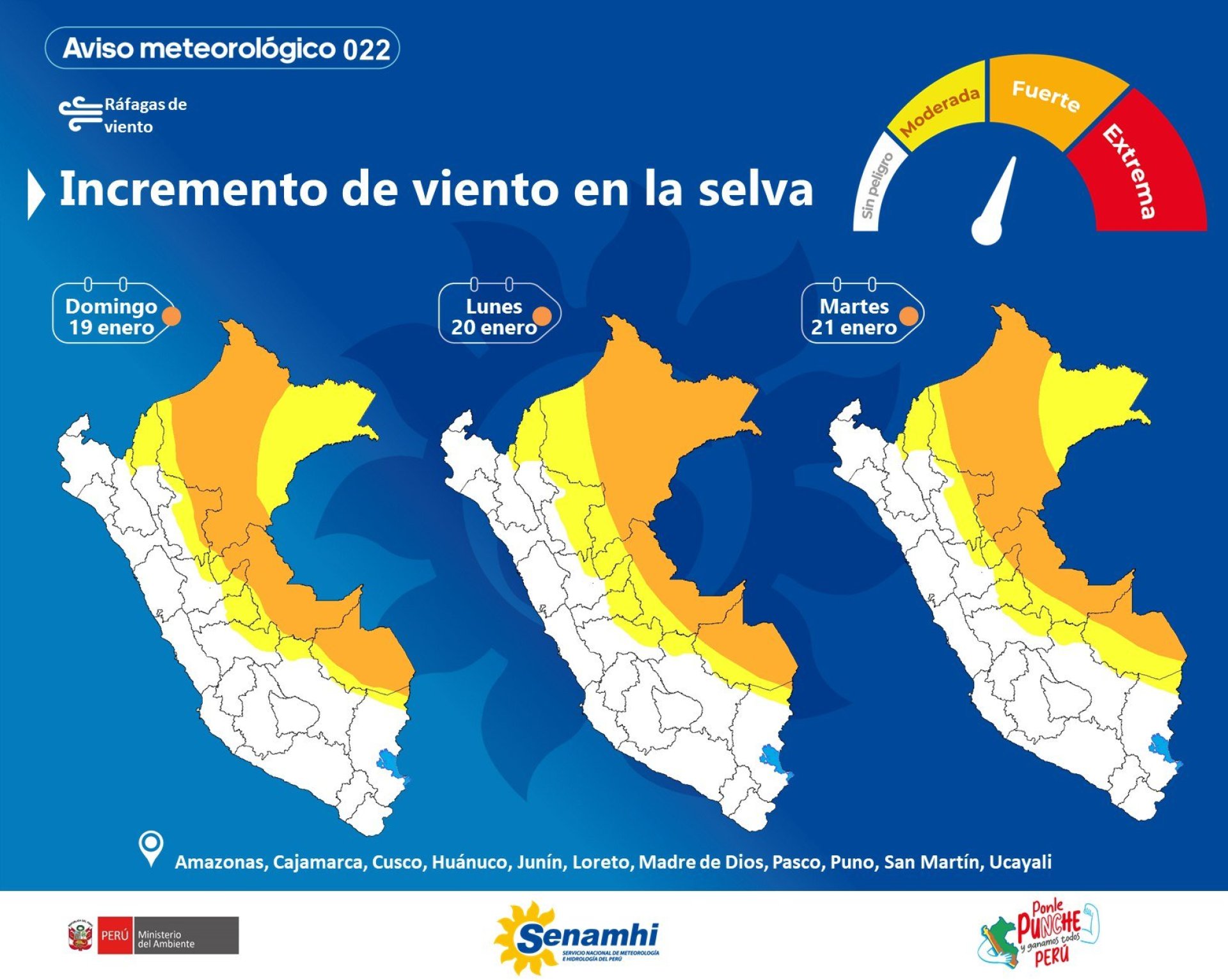 Vientos de más de 55 km/h azotarán la selva peruana.