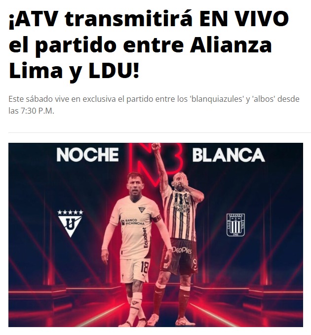 ATV confirm que transmitir el LDU vs. Alianza Lima.