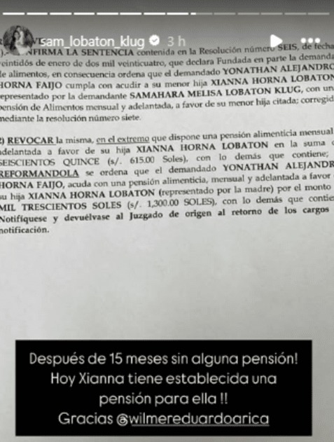 Samahara Lobatn gan demanda de alimentos contra Youna.