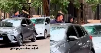 Estacion frente a un garaje para ir a fiesta y destrozaron su auto.