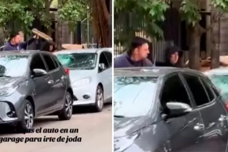 Estacion frente a un garaje para ir a fiesta y destrozaron su auto.