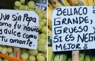 Vendedora de frutas la rompe con sus ingeniosos y divertidos letreros: "Uva sin pepa, como tu novio"