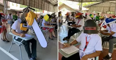 Estudiantes usan sombreros extravagantes para evitar plagios