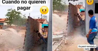 Albailes destruyen obra por falta de pago.