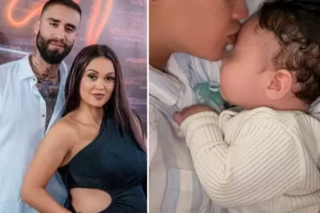 Angie Arizaga muestra el rostro de su bebe con Jota Benz.