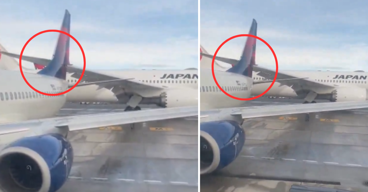 ¡Pudo ser una tragedia! Aviones chocan en aeropuerto: Uno estaba estacionado y el otro provenía de Japón