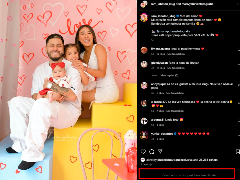 Samahara Lobatón restringe comentarios en Instagram.