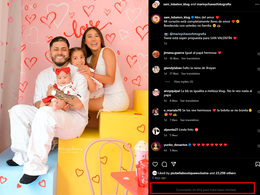 Samahara Lobatn restringe comentarios en Instagram.