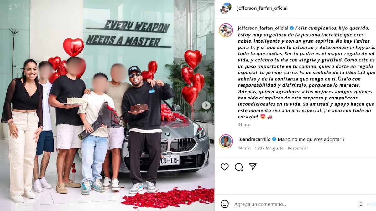 Andr Carrillo y su divertida reaccin al ver el regalazo de Jefferson Farfn a su hijo