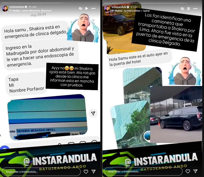 Instarándula revela fotos de la camioneta que llevó a Shakira a la clínica.