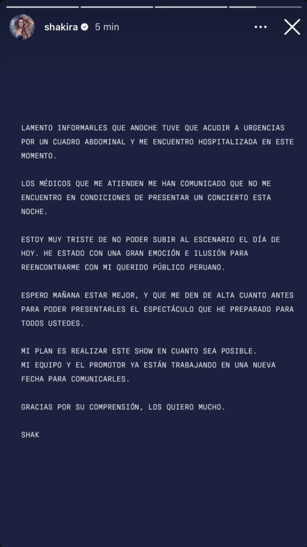 Shakira cancel concierto