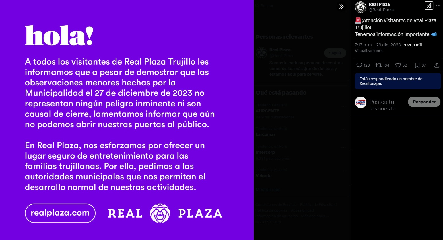 Real Plaza Trujillo haba sido clausurado