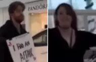 Mujer hace que su esposo admita su infidelidad con un cartel en pleno centro comercial: "l es un infiel!"