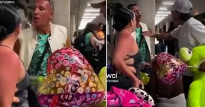 Amante y novio descubren infidelidad en aeropuerto.