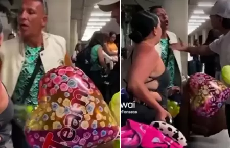 Amante y novio descubren infidelidad en aeropuerto.