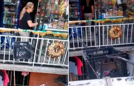 Mujer abri tienda en el balcn de su departamento.