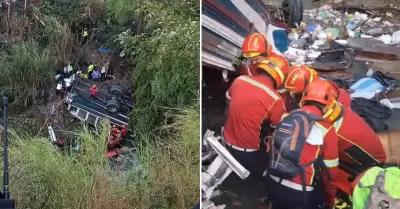 Ms de 40 fallecidos tras cada de bus a abismo en Guatemala.