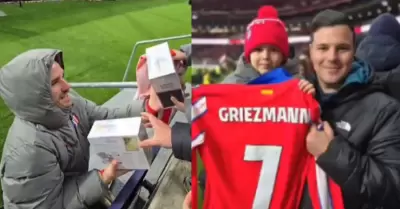 Griezmann realiz trueque peculiar con pequeo hincha.