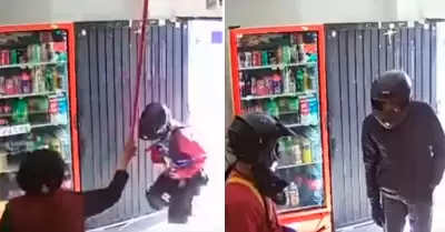 Mujer frustra intento de robo a escobazos.