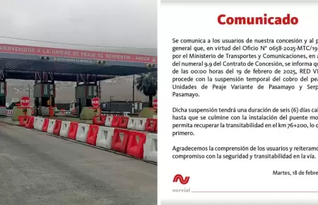 Peajes suspendidos en Ancn