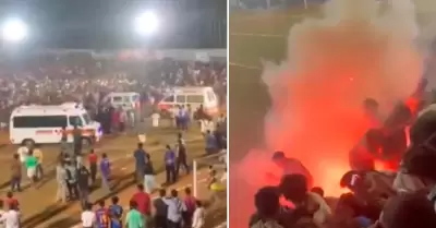 Accidente en pleno partido de ftbol dej varios heridos.