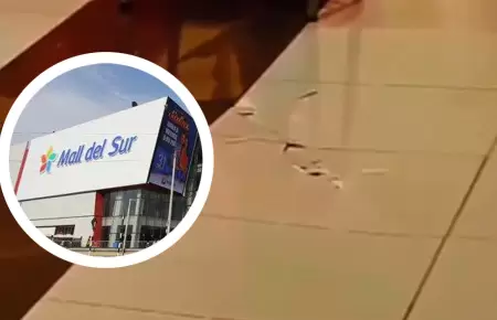 Usuarios del Mall del Sur reportan rajadura en patio de comidas.