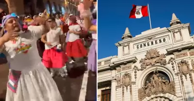 Ayacuchanos cantan en contra del Congreso durante carnaval.