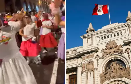 Ayacuchanos cantan en contra del Congreso durante carnaval.