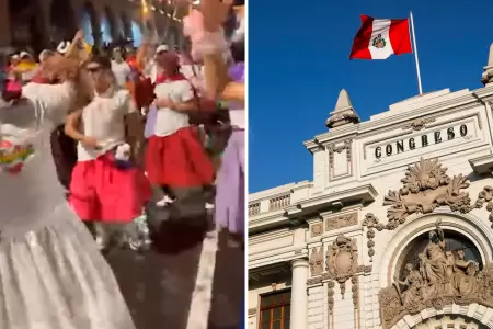 Ayacuchanos cantan en contra del Congreso durante carnaval.