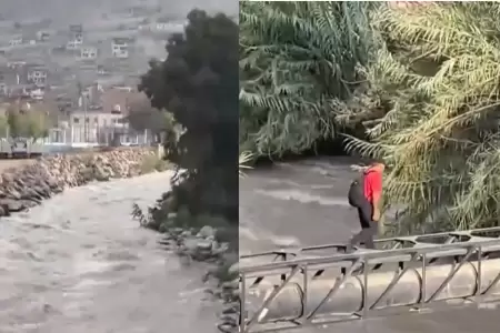 Crecida del ro ha obligado a habitantes a cruzar por un tubo de desage.