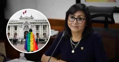 Milagros Jauregui y persona LGBT frente al Congreso.